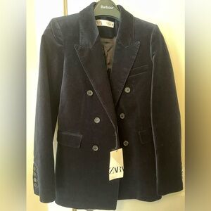 Zara  navy velvet blazer size S brand new with tags
